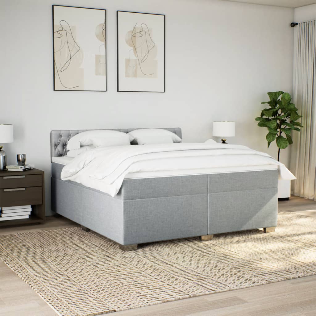 Boxspring met matras stof lichtgrijs 200x200 cm