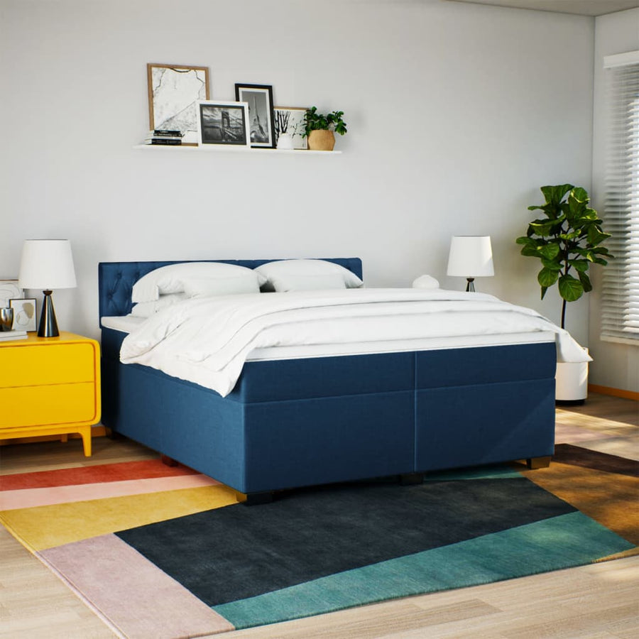 Boxspring met matras stof blauw 200x200 cm