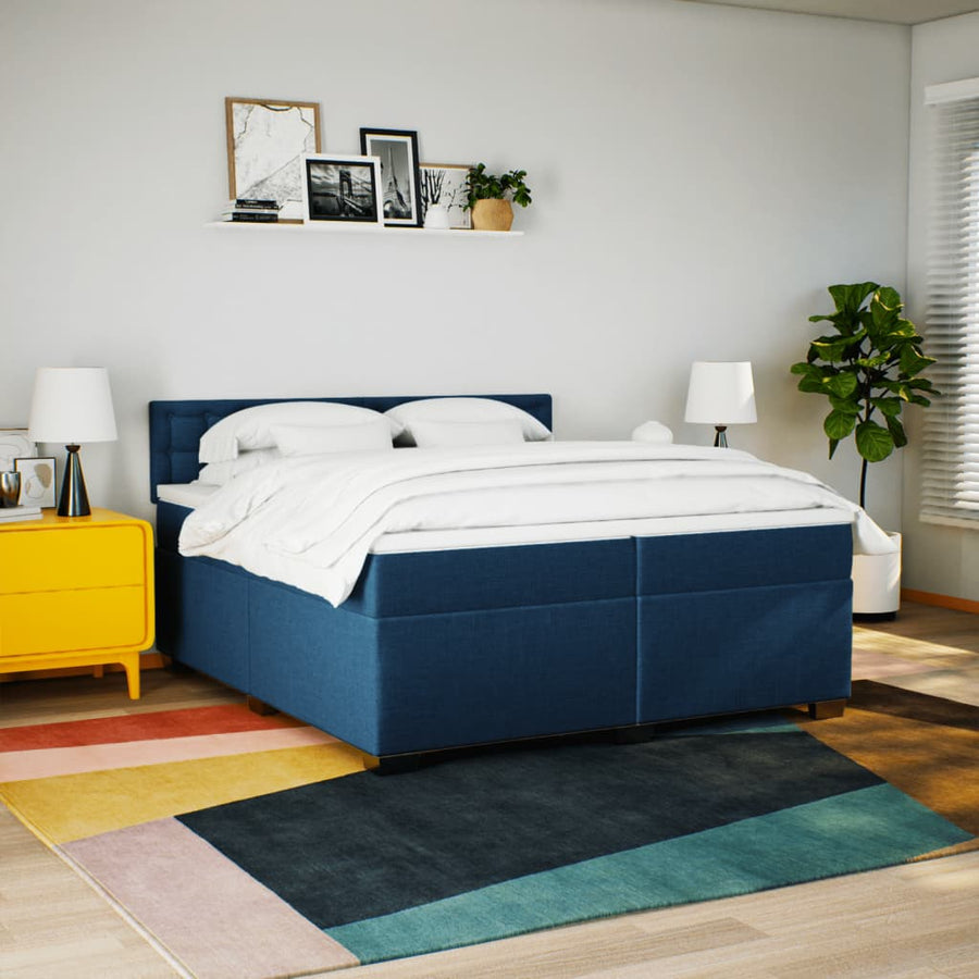 Boxspring met matras stof blauw 200x200 cm