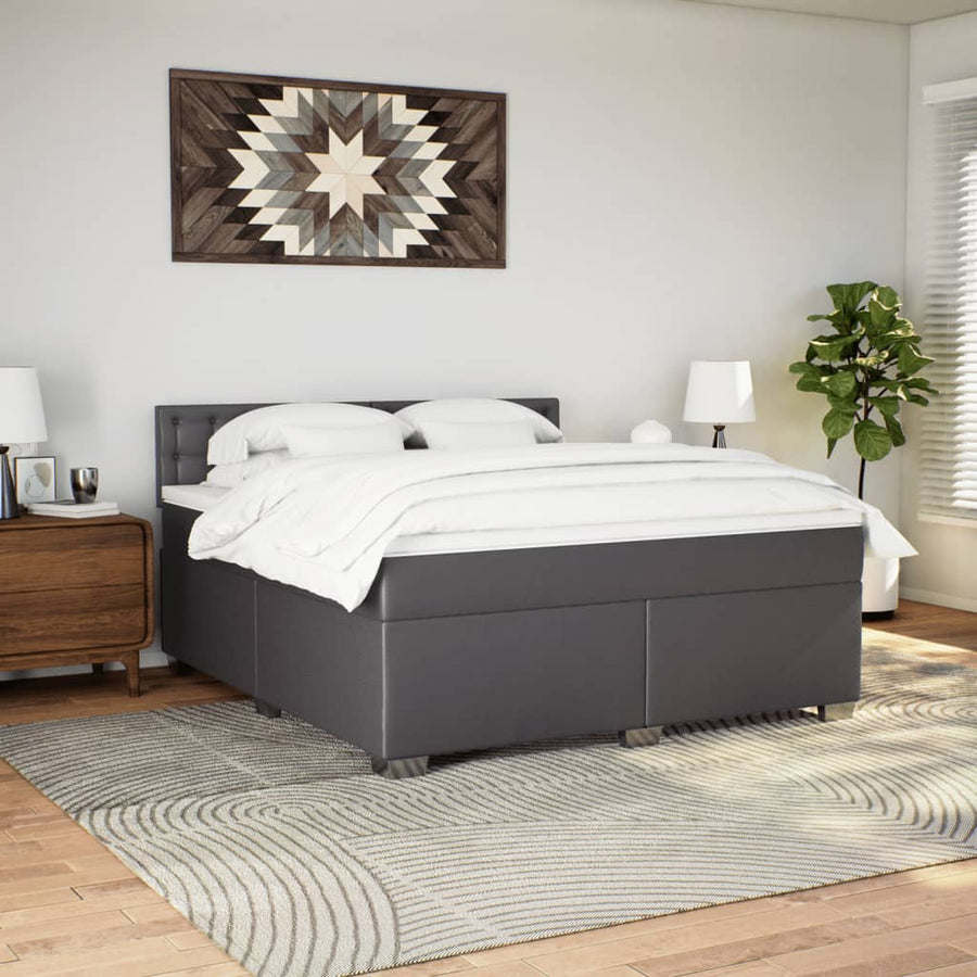 Boxspring met matras kunstleer grijs 180x200 cm