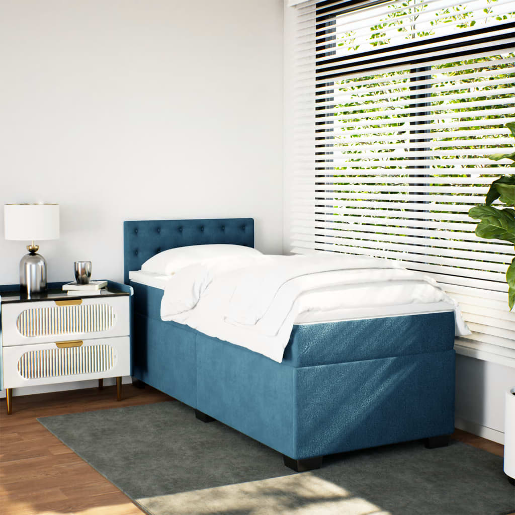 Boxspring met matras fluweel donkerblauw 90x190 cm
