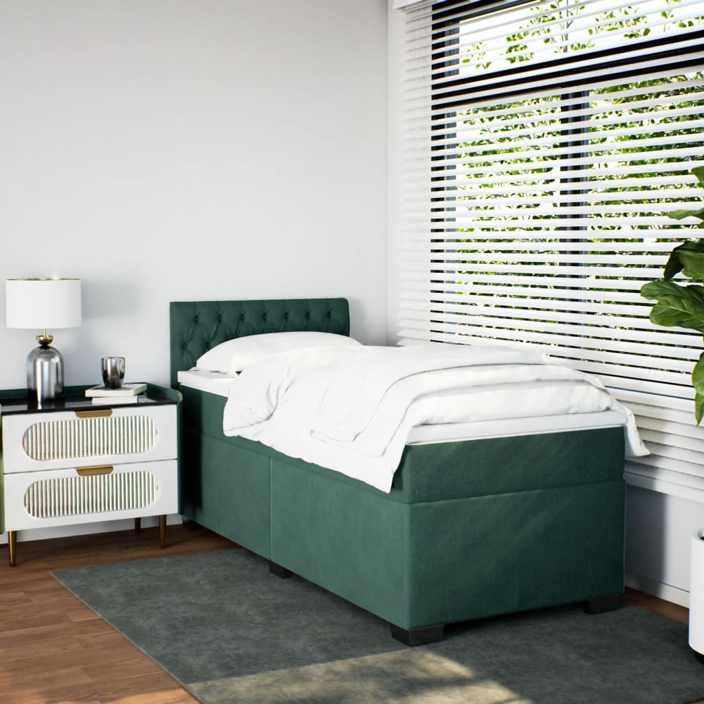 Boxspring met matras fluweel donkergroen 90x190 cm