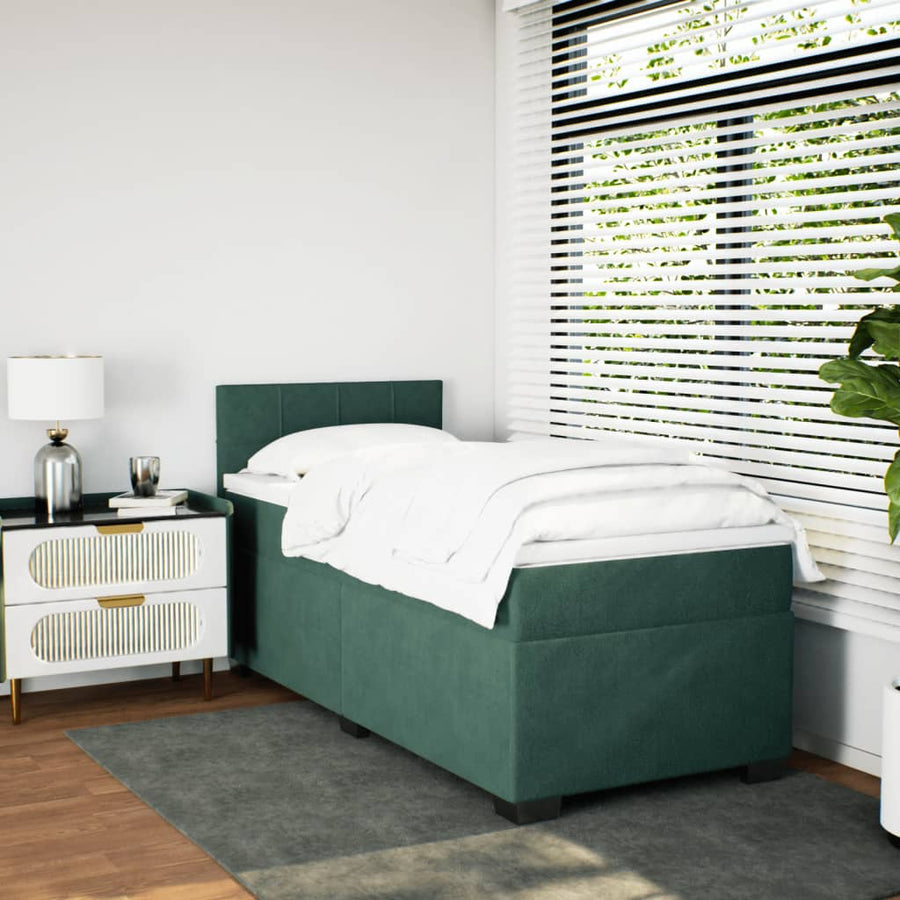 Boxspring met matras fluweel donkergroen 90x190 cm
