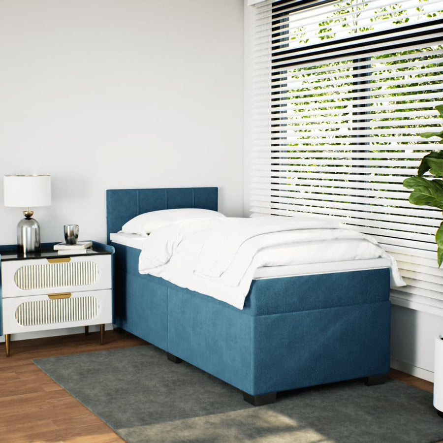 Boxspring met matras fluweel donkerblauw 90x200 cm