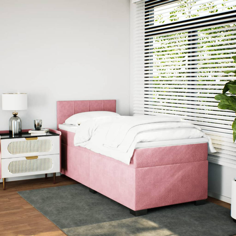 Boxspring met matras fluweel roze 100x200 cm
