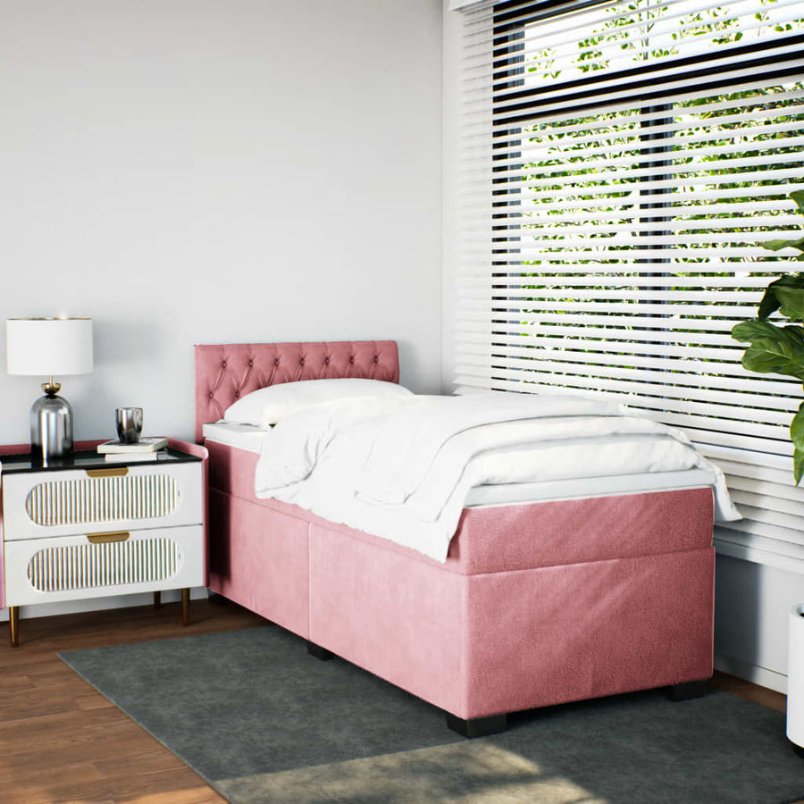 Boxspring met matras fluweel roze 100x200 cm