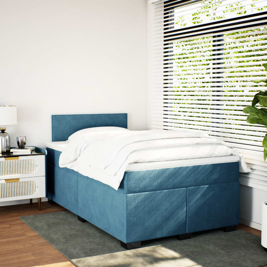 Boxspring met matras fluweel donkerblauw 120x190 cm