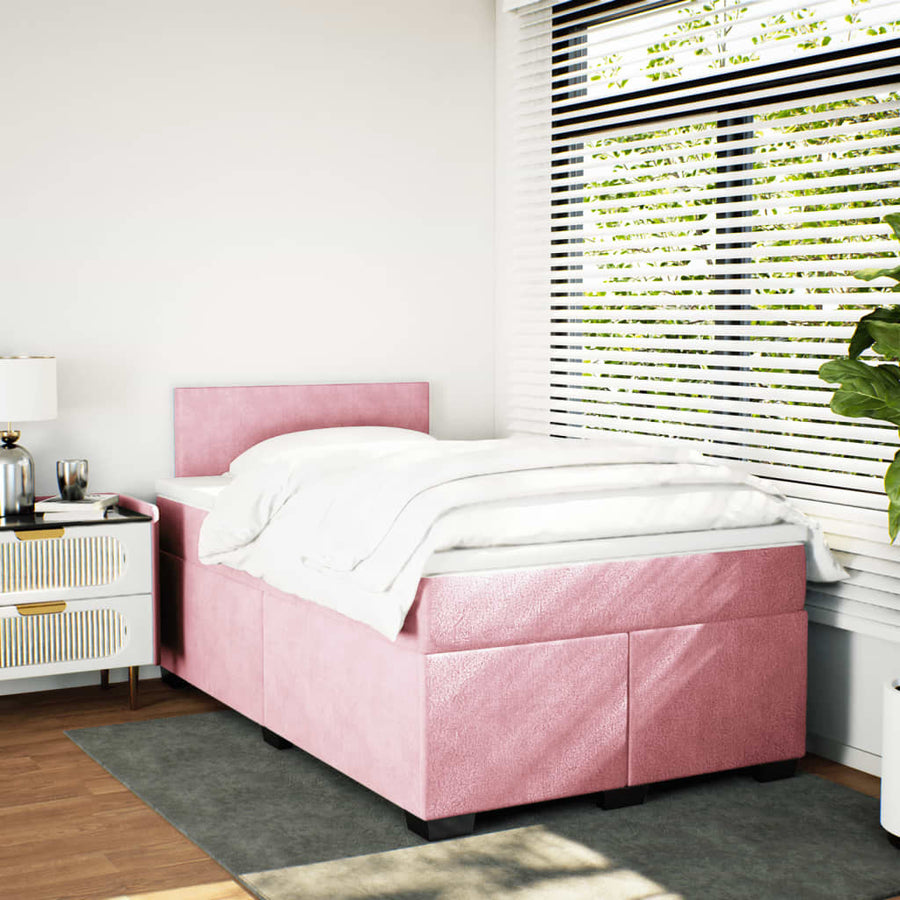 Boxspring met matras fluweel roze 120x190 cm