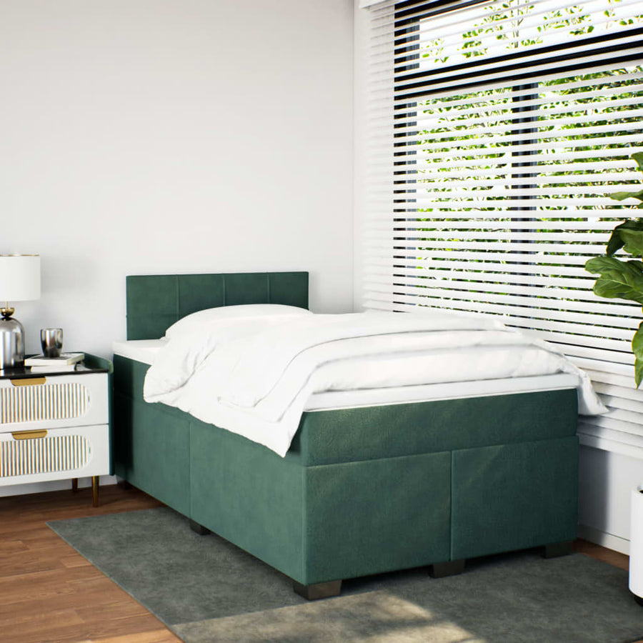 Boxspring met matras fluweel donkergroen 120x190 cm