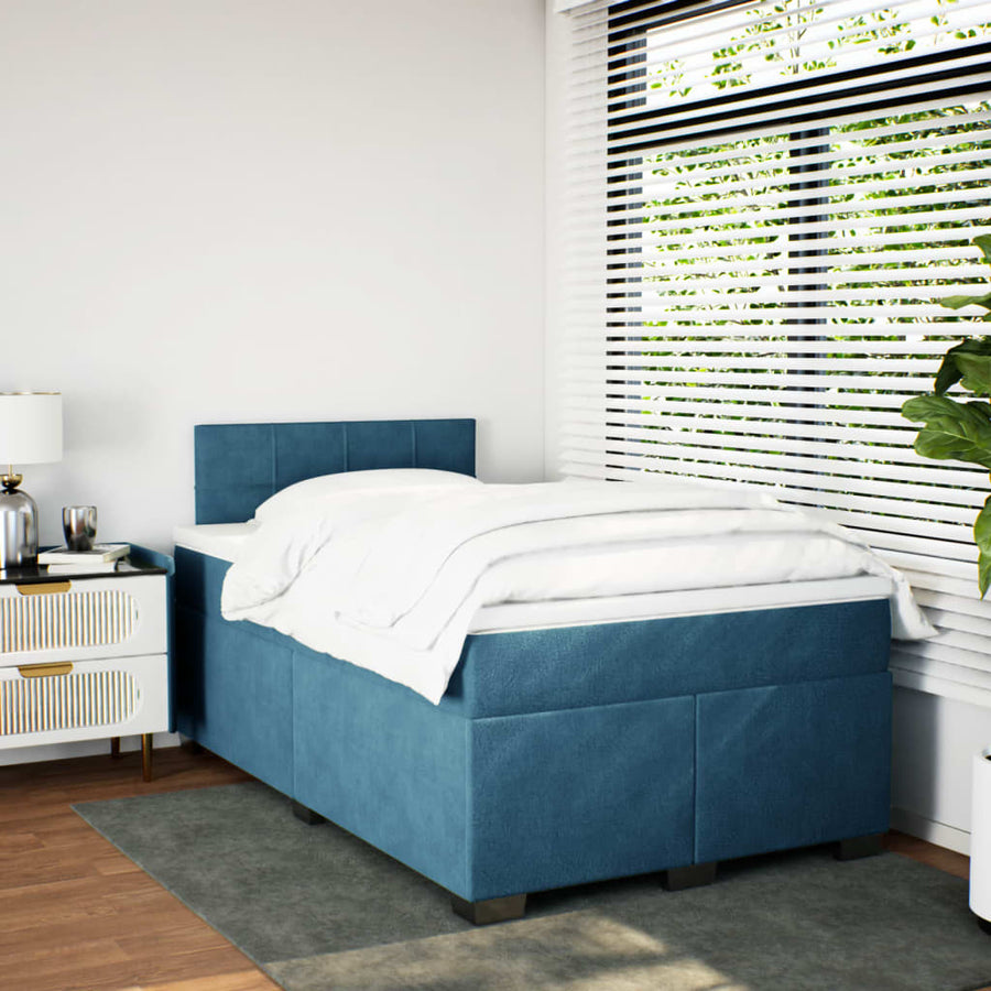 Boxspring met matras fluweel donkerblauw 120x190 cm