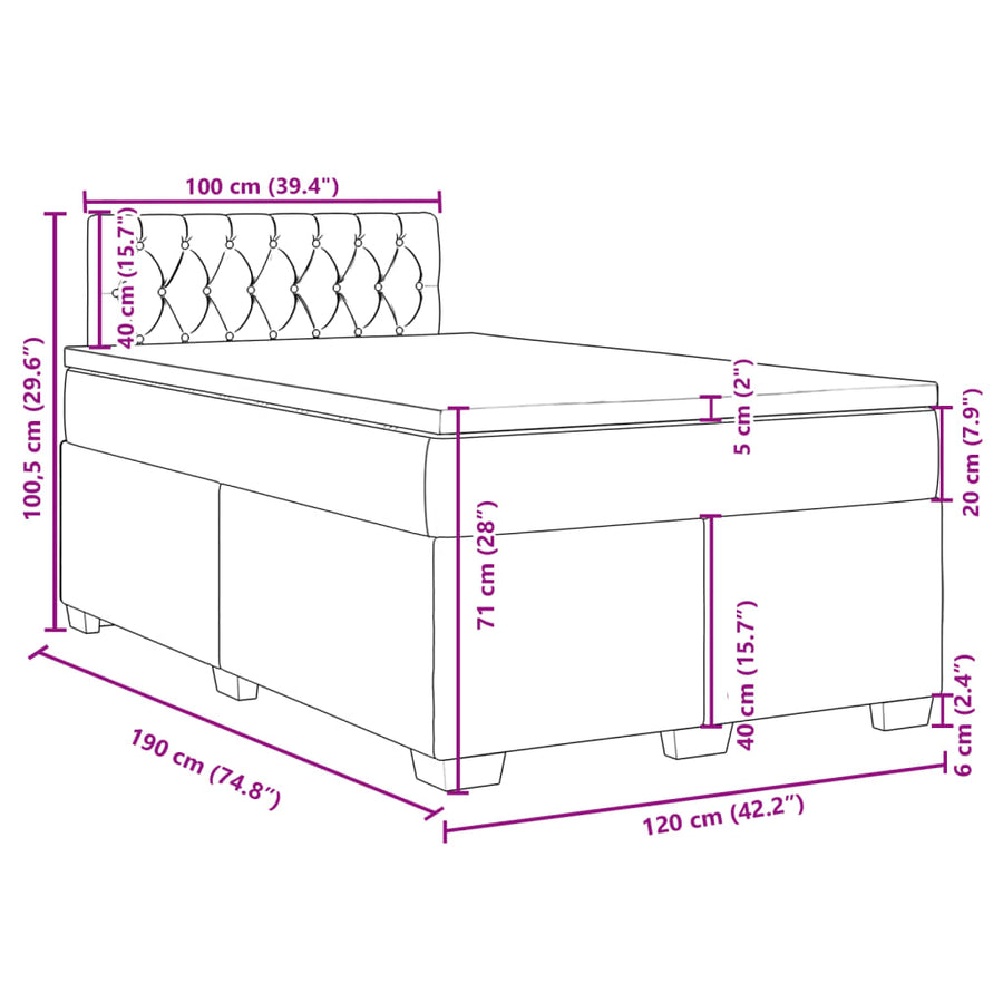 Boxspring met matras fluweel donkerblauw 120x190 cm