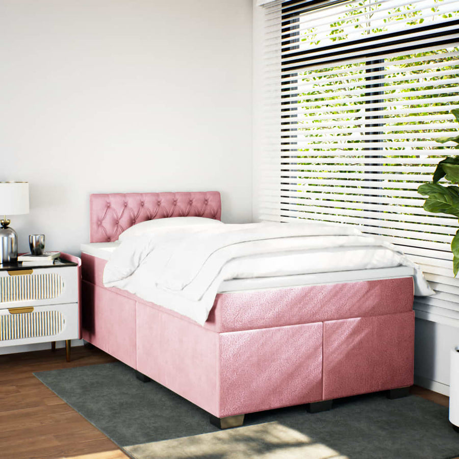 Boxspring met matras fluweel roze 120x190 cm