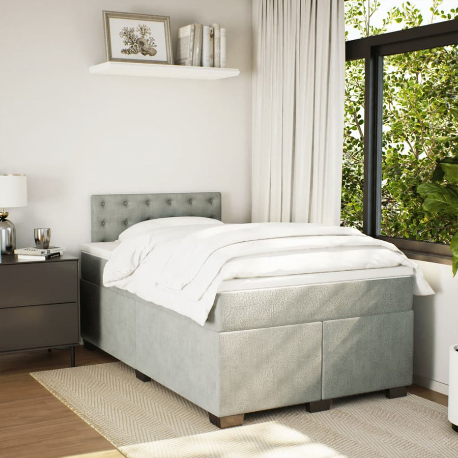 Boxspring met matras fluweel lichtgrijs 120x190 cm