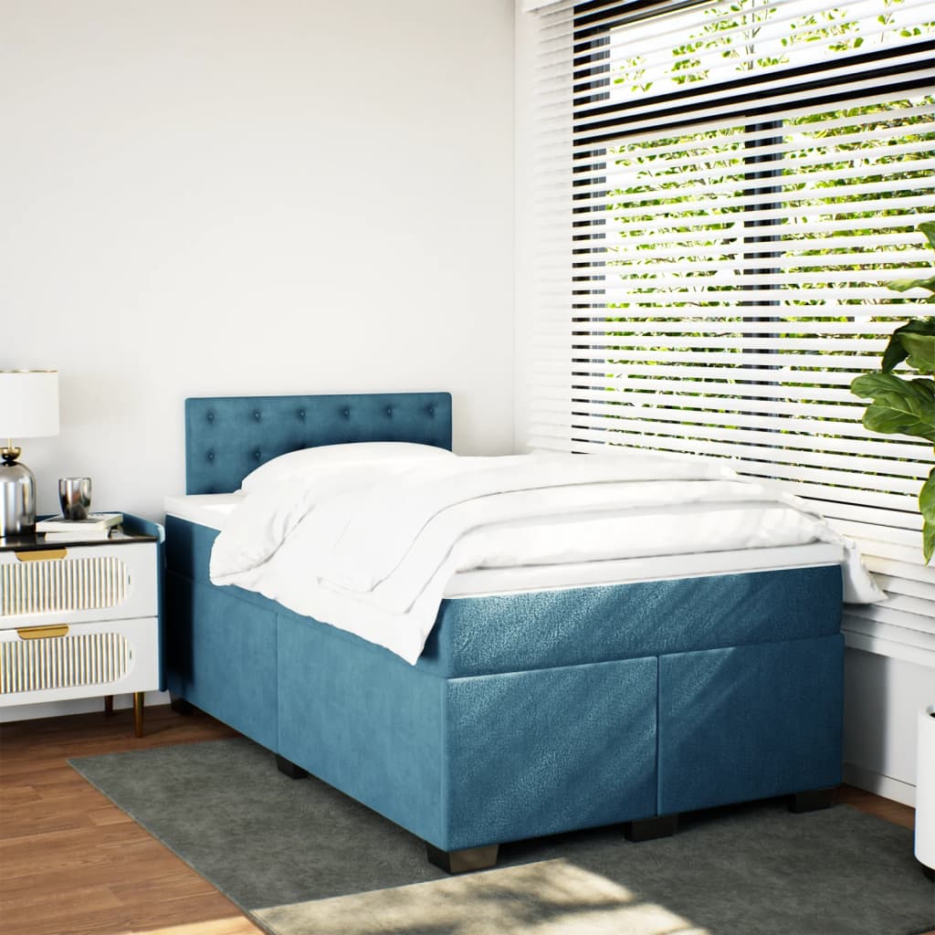 Boxspring met matras fluweel donkerblauw 120x190 cm