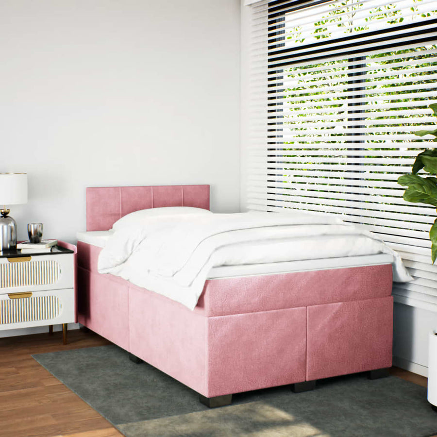 Boxspring met matras fluweel roze 120x200 cm