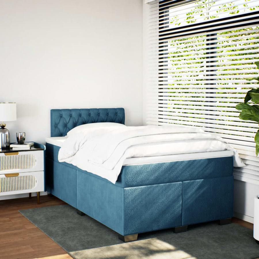 Boxspring met matras fluweel donkerblauw 120x200 cm