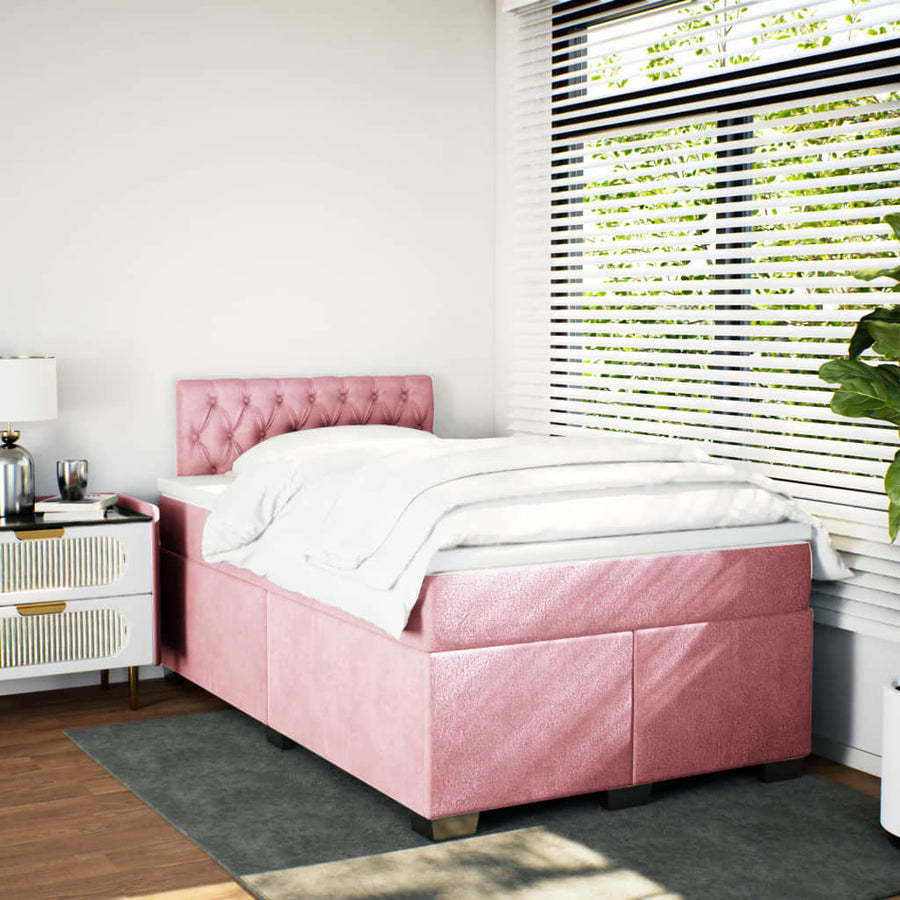 Boxspring met matras fluweel roze 120x200 cm