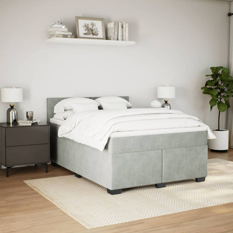 Boxspring met matras fluweel lichtgrijs 140x190 cm