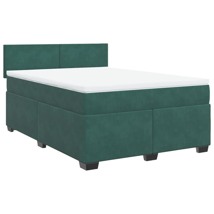 Boxspring met matras fluweel donkergroen 140x190 cm