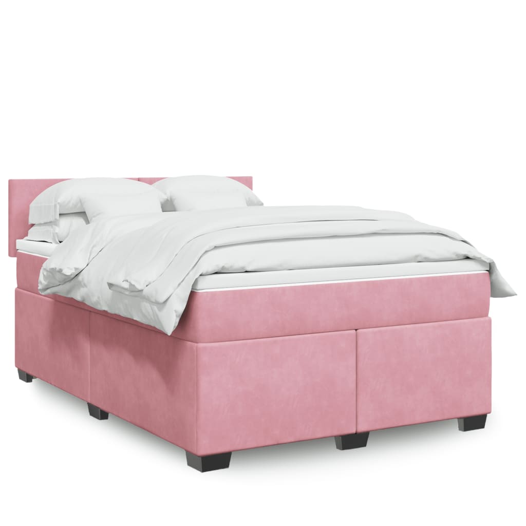 Boxspring met matras fluweel roze 140x190 cm