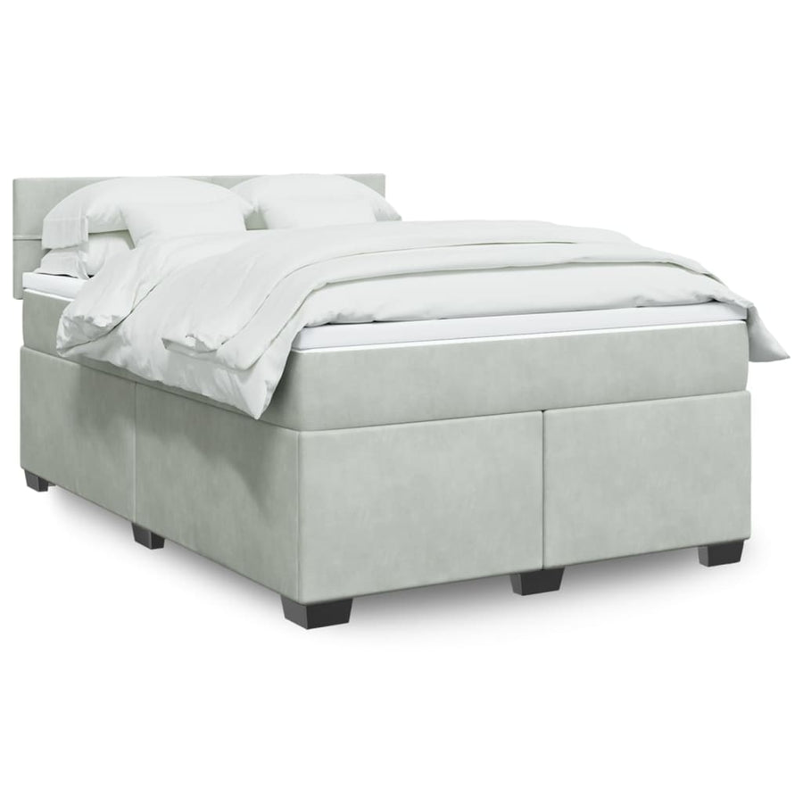 Boxspring met matras fluweel lichtgrijs 140x190 cm