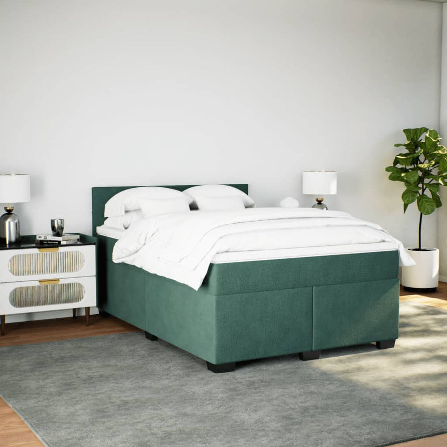 Boxspring met matras fluweel donkergroen 140x190 cm