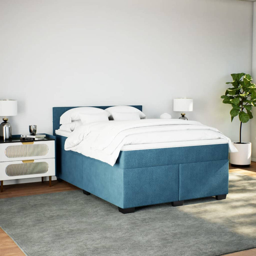 Boxspring met matras fluweel donkerblauw 140x190 cm