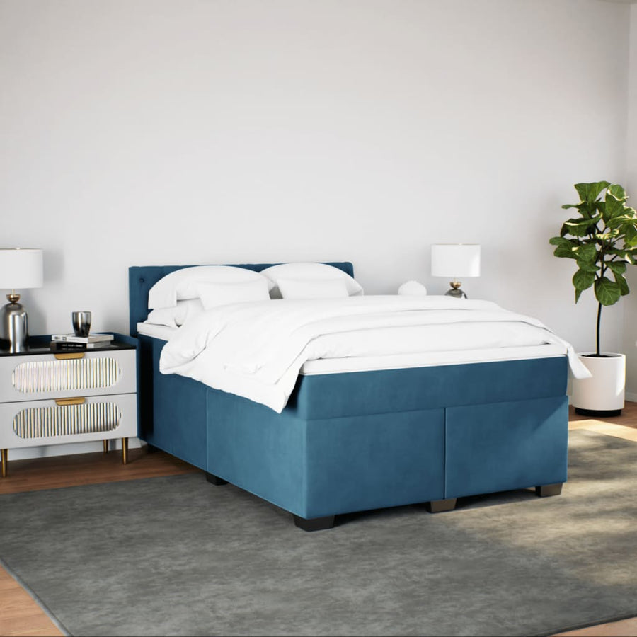 Boxspring met matras fluweel donkerblauw 140x190 cm