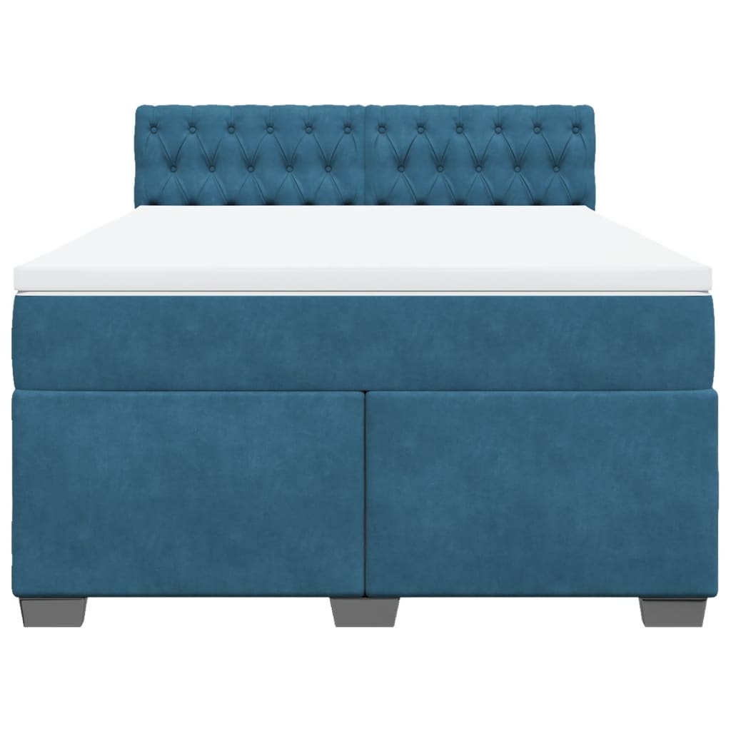 Boxspring met matras fluweel donkerblauw 140x190 cm