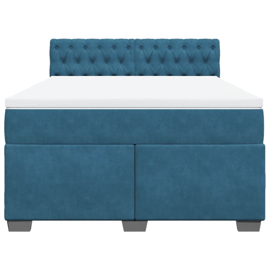 Boxspring met matras fluweel donkerblauw 140x190 cm
