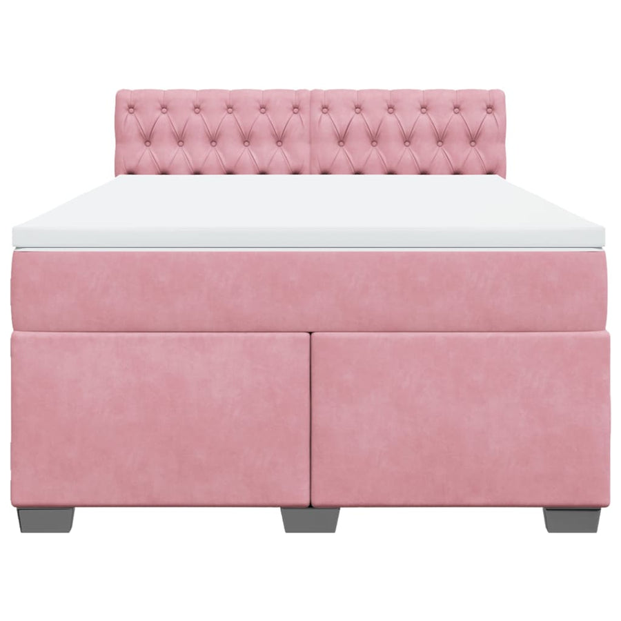 Boxspring met matras fluweel roze 140x190 cm