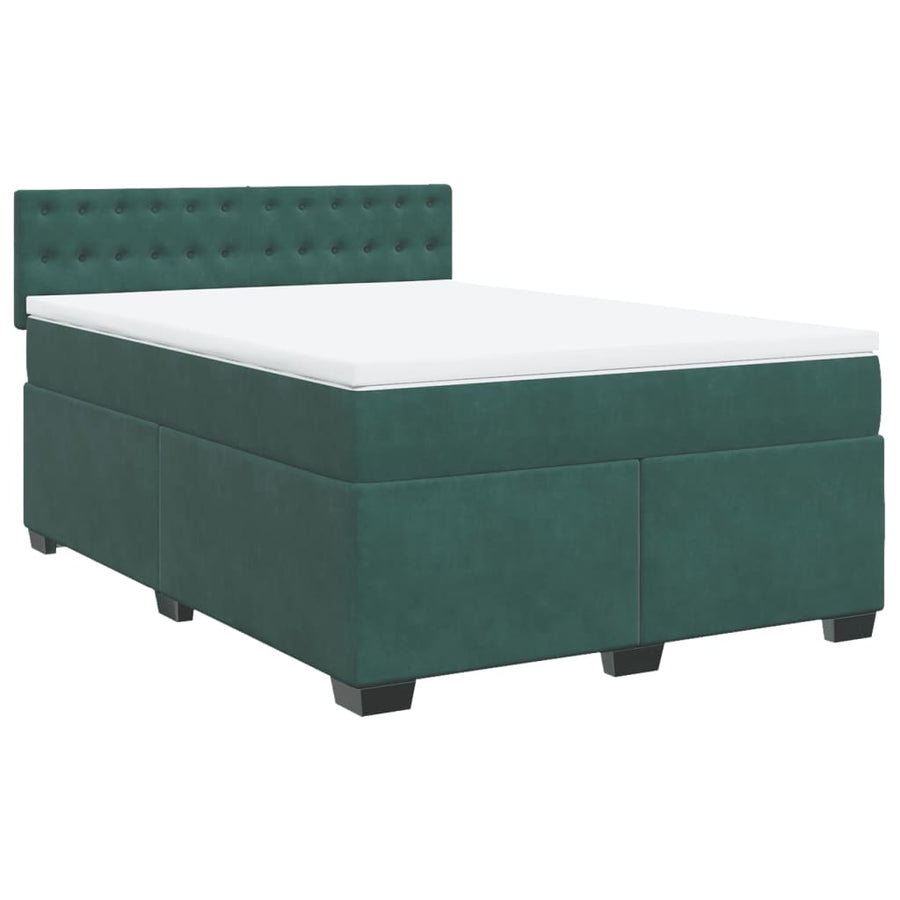 Boxspring met matras fluweel donkergroen 140x190 cm
