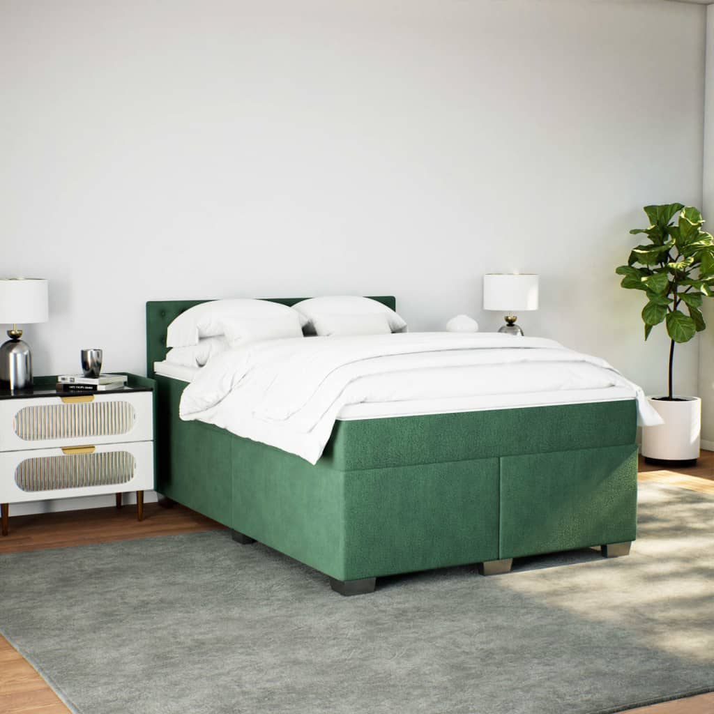 Boxspring met matras fluweel donkergroen 140x190 cm