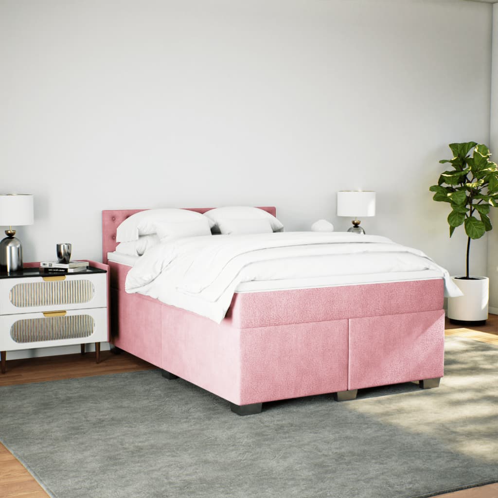 Boxspring met matras fluweel roze 140x190 cm