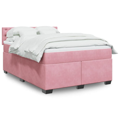 Boxspring met matras fluweel roze 140x190 cm