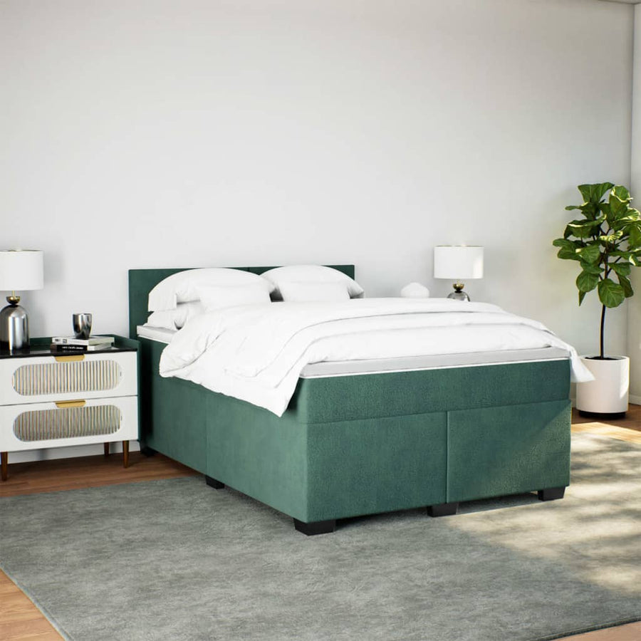 Boxspring met matras fluweel donkergroen 140x200 cm