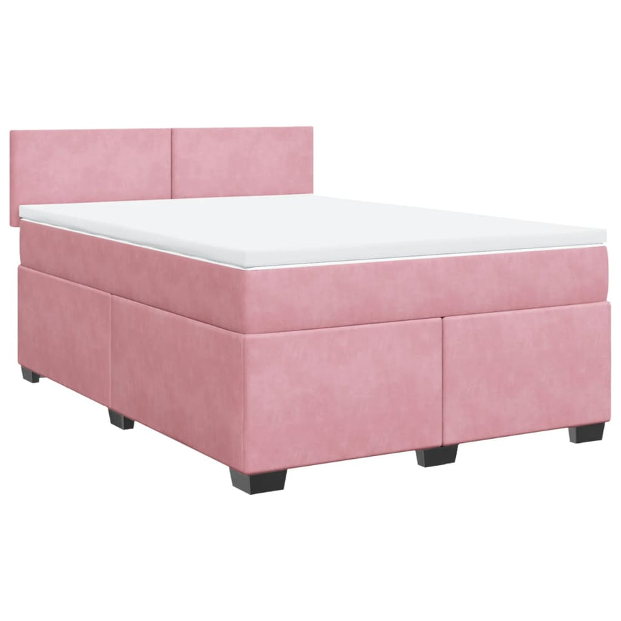 Boxspring met matras fluweel donkerroze 140x200 cm
