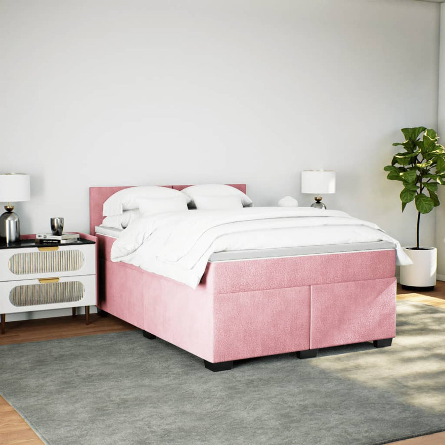 Boxspring met matras fluweel donkerroze 140x200 cm