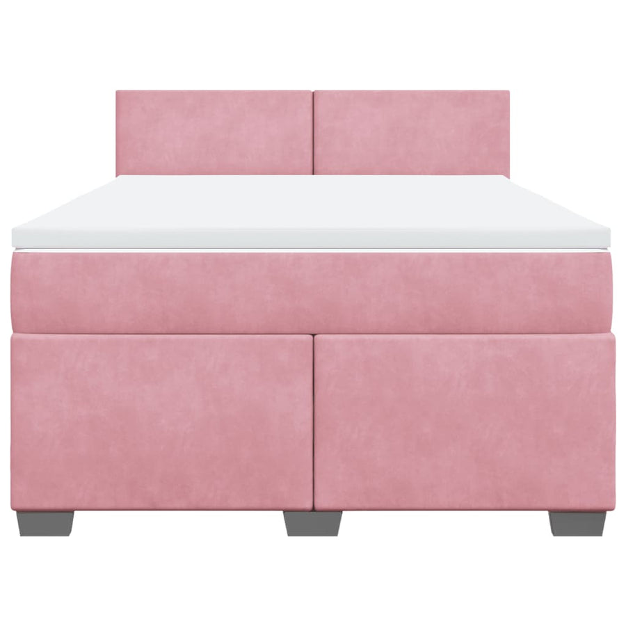 Boxspring met matras fluweel donkerroze 140x200 cm