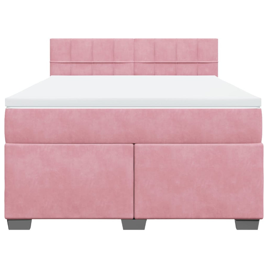 Boxspring met matras fluweel donkerroze 140x200 cm
