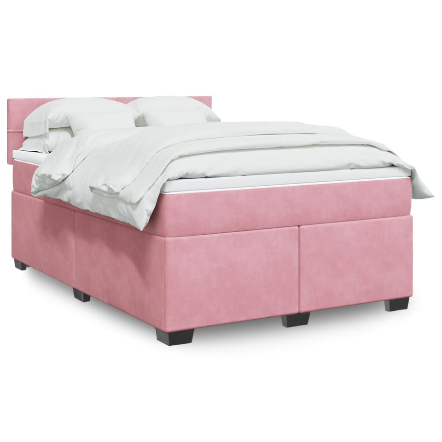 Boxspring met matras fluweel donkerroze 140x200 cm