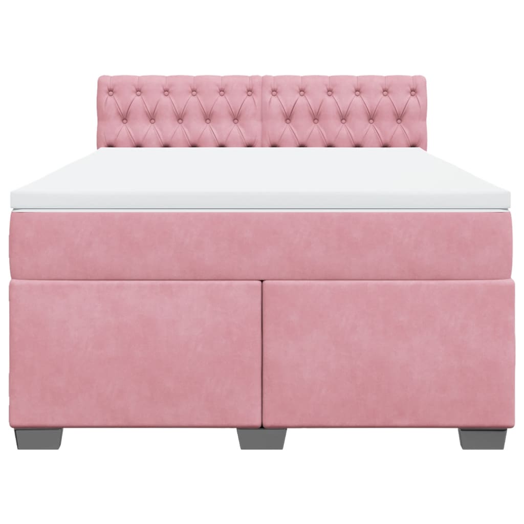 Boxspring met matras fluweel donkerroze 140x200 cm