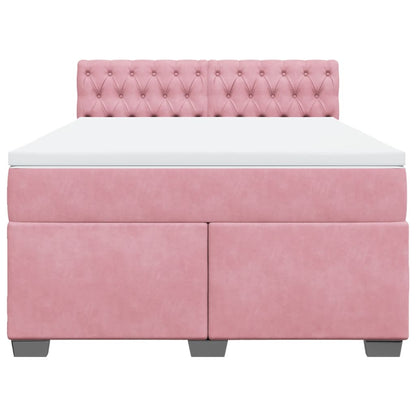 Boxspring met matras fluweel donkerroze 140x200 cm