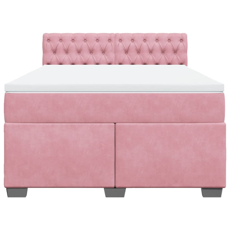 Boxspring met matras fluweel donkerroze 140x200 cm