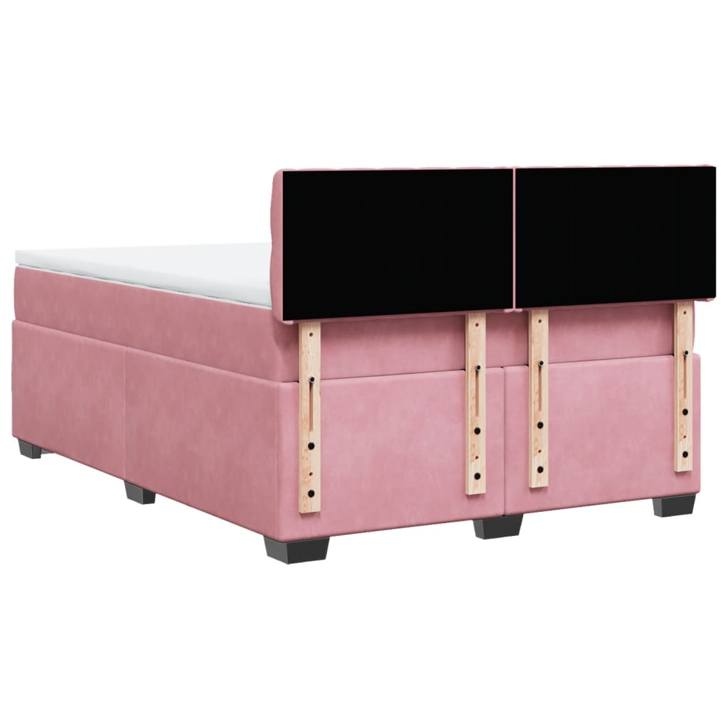 Boxspring met matras fluweel donkerroze 140x200 cm