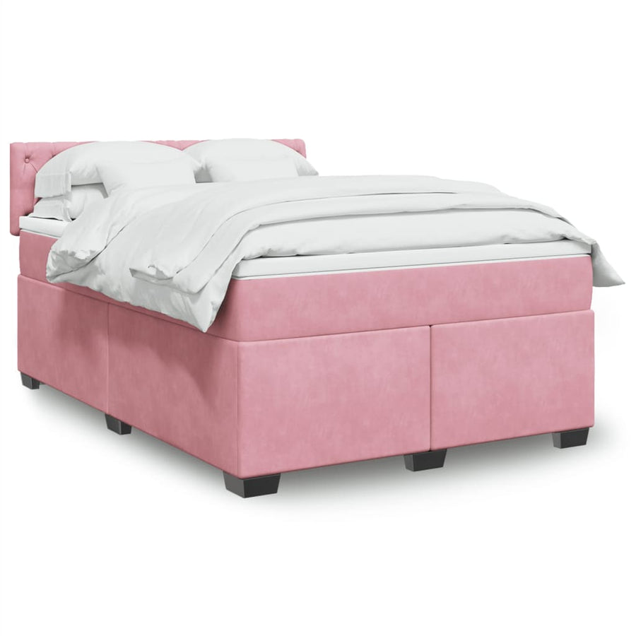 Boxspring met matras fluweel donkerroze 140x200 cm