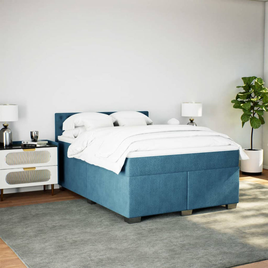 Boxspring met matras fluweel donkerblauw 140x200 cm