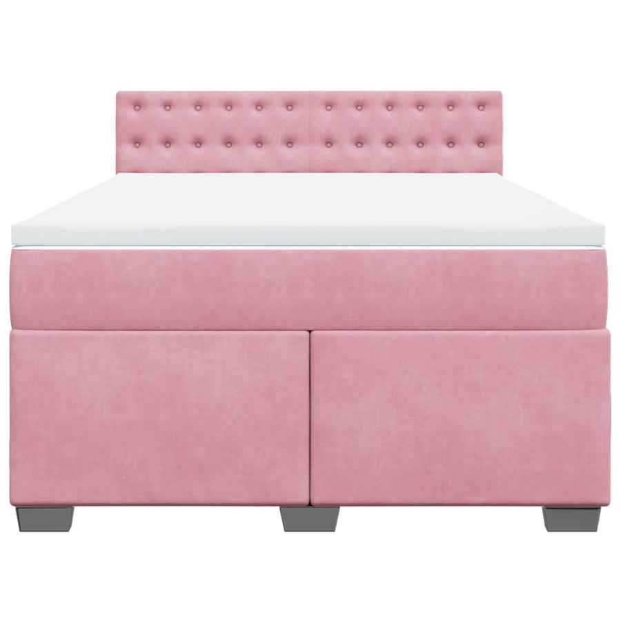 Boxspring met matras fluweel donkerroze 140x200 cm