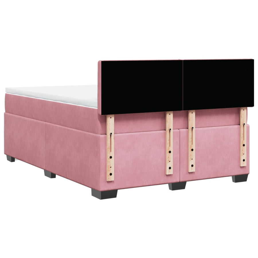 Boxspring met matras fluweel donkerroze 140x200 cm