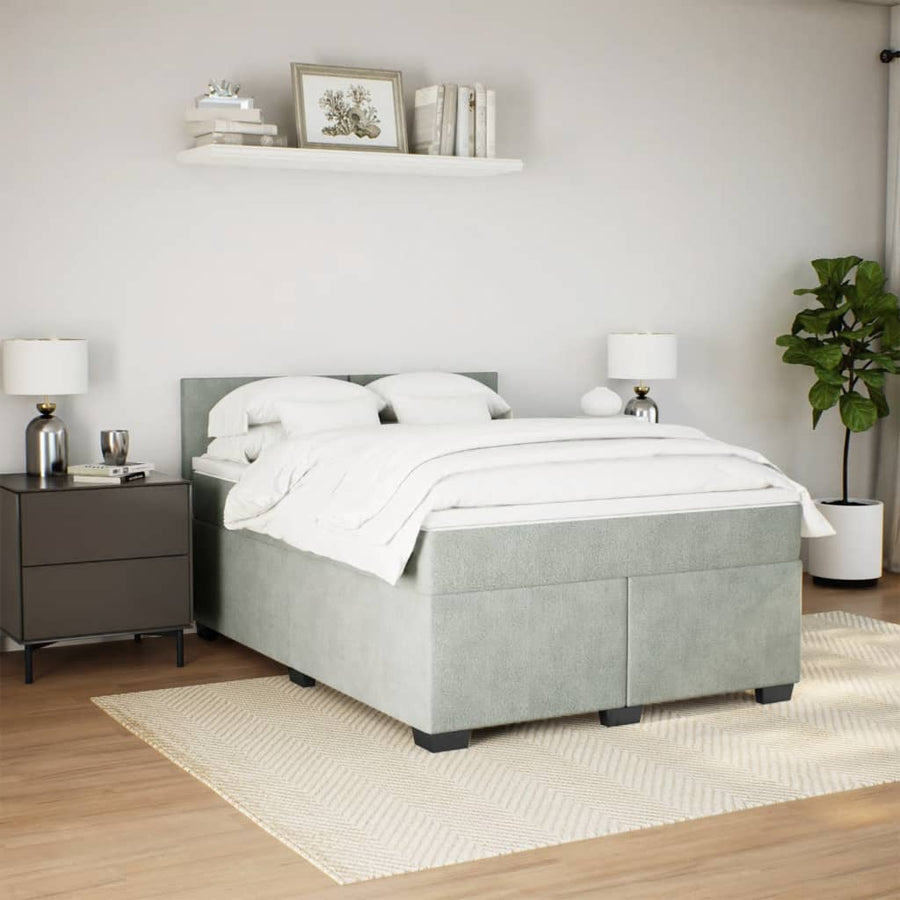 Boxspring met matras fluweel lichtgrijs 160x200 cm